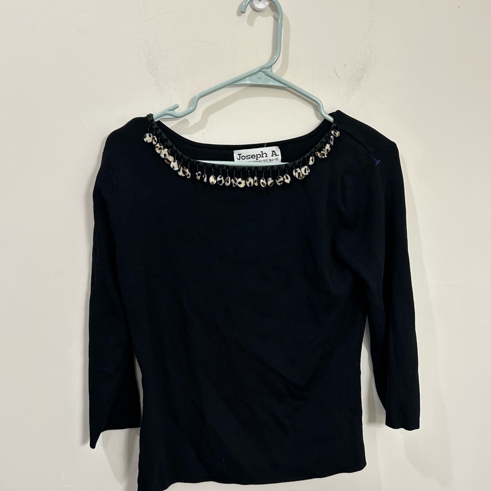 Joseph Black Embellished Boatneck Long Sleeve Top